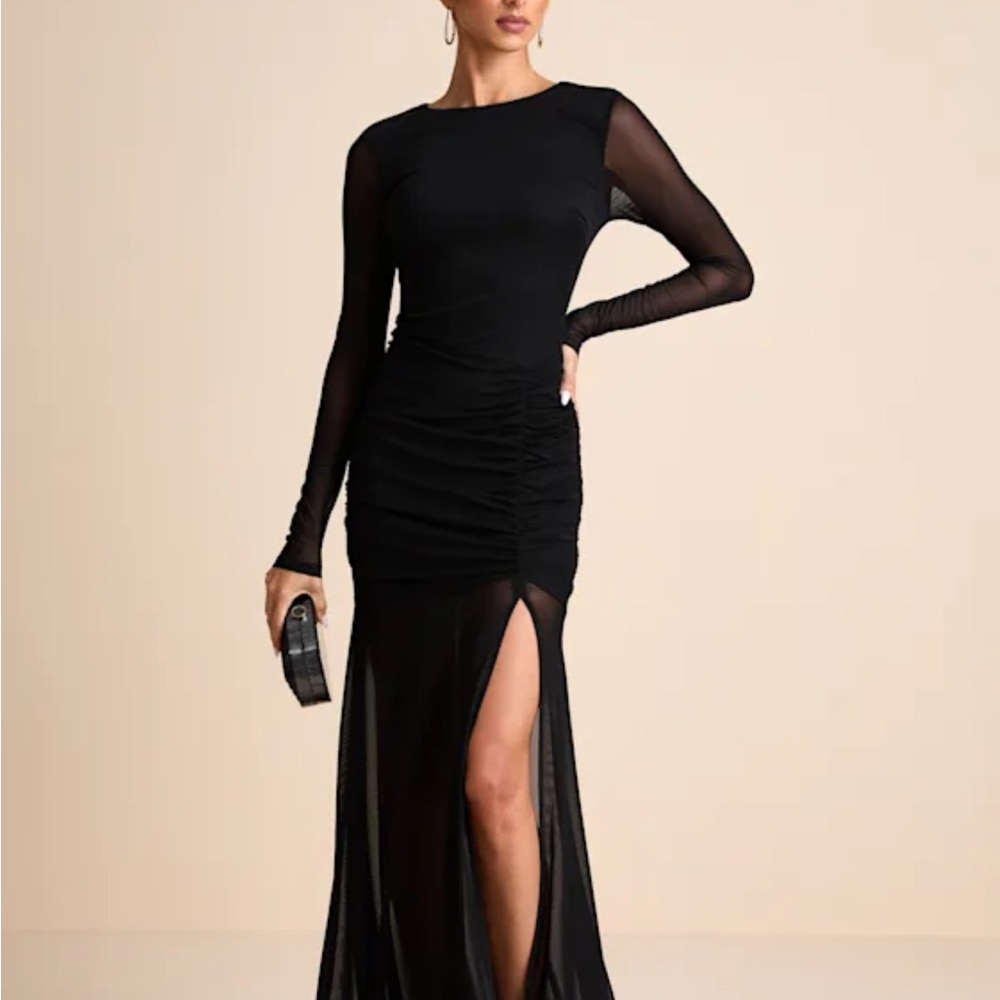Lulu's Black Sheer Long Sleeve Dress